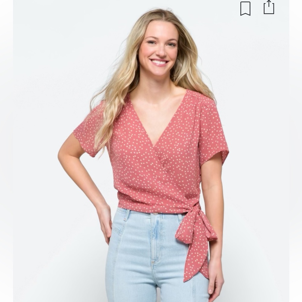 NWT: Lush - Ranya Faux Wrap Cropped Blouse